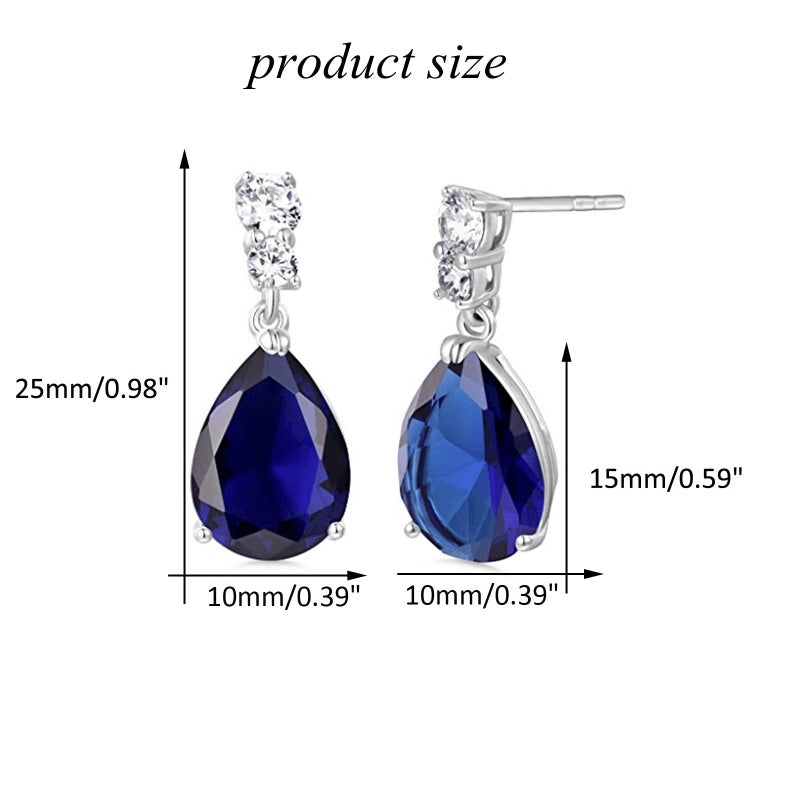 GULICX Fashion Jewellery Silver Tone Blue Zirconia Teardrop Drop Earrings for Women - Image 2
